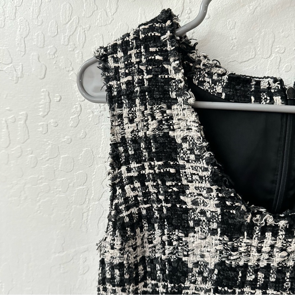 Theory Sculpted Tweed Black Cream White Sleeveless Lined Zip Closure Blouse S - Picture 4 of 8
